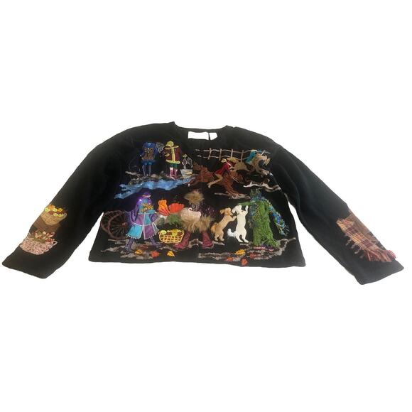 Design options Christmas Kitschy Embroidered Beaded Sweater Vintage Car Dog Sz S - Picture 1 of 10